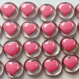 PINK HEARTS - 24 Hand Painted Glass Gems, Flat Marbles, Cabochon, Party Favors, Table Scatter, Arts & Crafts, Decoration, etc.!