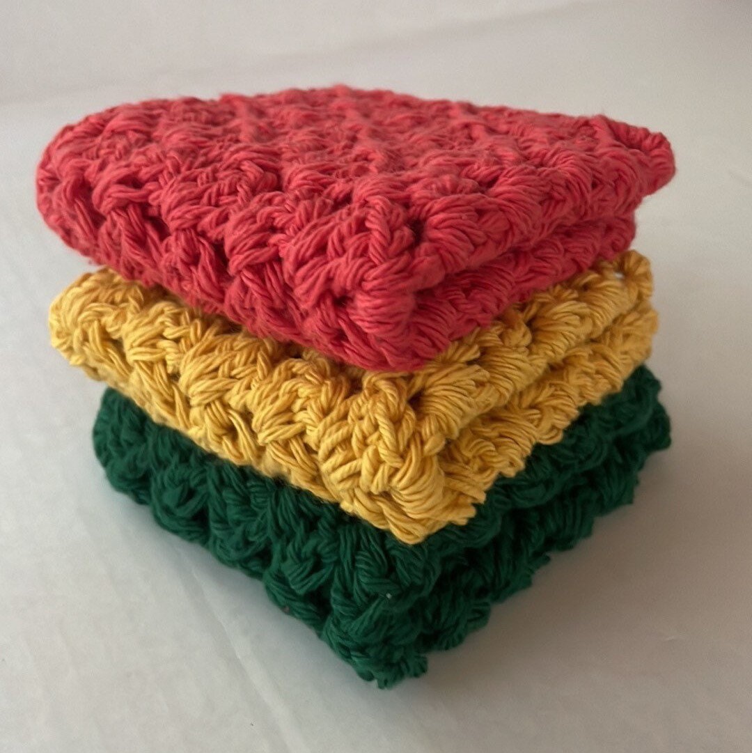 Set of 3 100 Cotton Handmade Washcloths Dish Cloths Dish Etsy