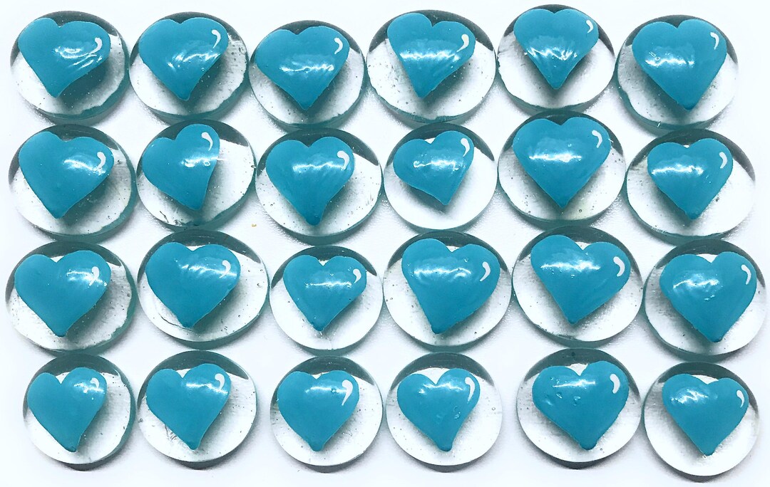 HEARTS (light Blue) Set of 24 Hand Painted Glass Gems; Party Supplies ...