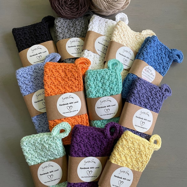 Set of 2 100% Cotton Dishcloths / Washcloths / Potholders with Hanging Loop / Handmade Crochet / Choose Color