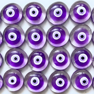 PURPLE EVIL EYE -  24 Hand Painted Glass Gems, Flat Marbles, Cabochon, Party Favors, Table Scatter, Wedding, Decoration, Crafts, etc.!
