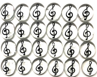 G-CLEF / TREBLE CLEF Set of 24 Hand Painted Glass Gems; Party Supplies, Party Favor, Table Scatter, Token, Memoir, etc.