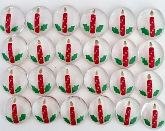 CHRISTMAS CANDLE - Set of 24 Hand Painted Glass Gems; Party Supplies, Party Favor, Table Scatter, Token, Memoir, etc...use your imagination!