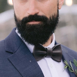 Handmade Dark Brown Leather Bow Tie: Wedding Groomsmen Tie