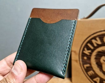 Slim Leather Cardholder, Dark Green and Walnut Brown Colour, Gift for him, Fathers Day Wallet, Minimalist Leather Wallet, Kingsley Leather