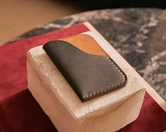 John Legend Creator Collab - Leather Cardholder Wallet, Black and Tan Leather, Handcrafted Christmas Gift for Him