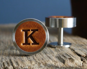 Personalised Leather Cufflinks, Gift for Him, Initial Cufflinks, 3rd Anniversary Gift for Husband, Fathers Day, Tan Wedding Cufflinks