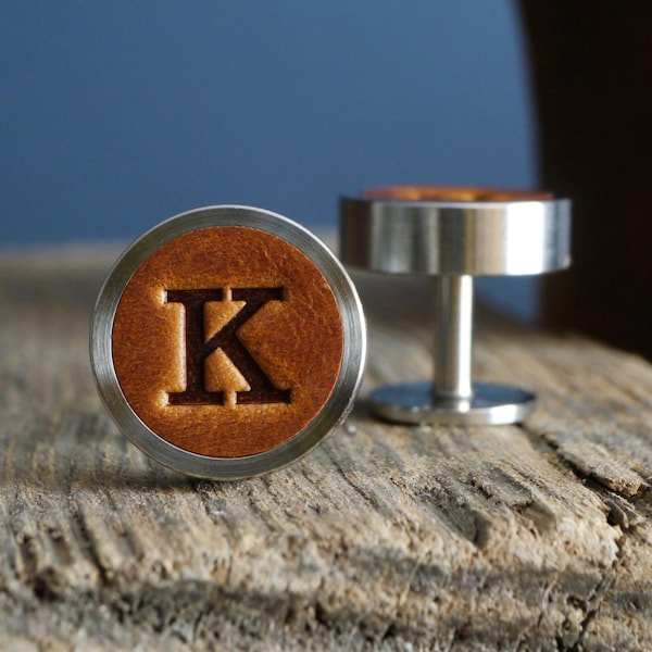 Personalised Leather Cufflinks, Gift for Him, Initial Cufflinks, 3rd Anniversary Gift for Husband, Fathers Day, Tan Wedding Cufflinks