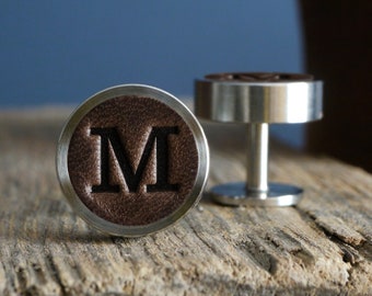 Boutons de manchette personnalisés, cadeau de Noël pour petit ami, cadeaux de garçons d'honneur, cuir cadeau du 3e anniversaire, boutons de manchette de mariage, père de la mariée