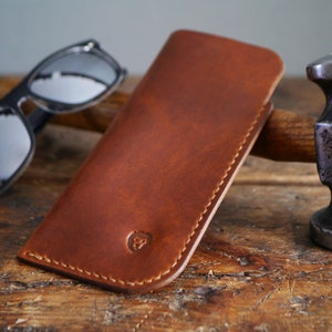 Leather Sunglasses Case, Antique Tan Leather Glasses Case, Slim Glasses Holder, Glasses Sleeve