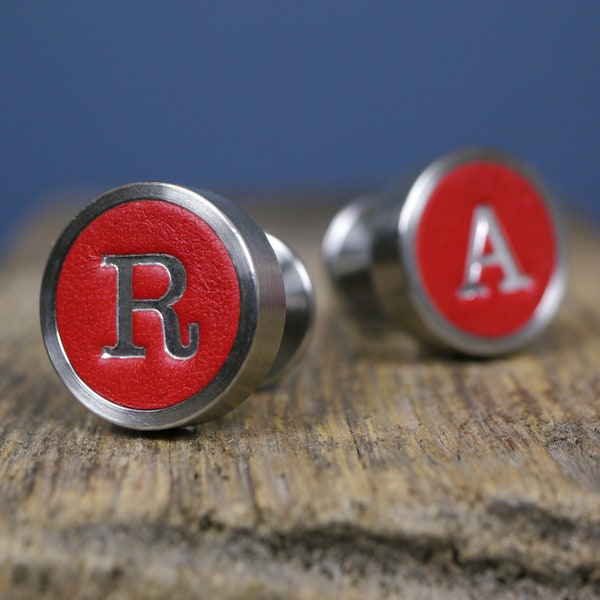 Red Leather Cufflinks, Personalised Gift for Him, Wedding Cufflinks, Gift for husband, 3rd Anniversary Gift, Groomsmen Gifts