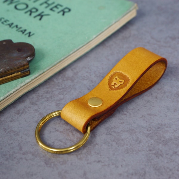 Leather Keyring, Leather Key Fob - Riveted Leather Keychain in Antique Tan