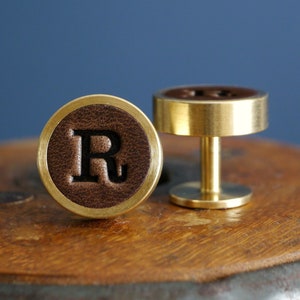Initial Cufflinks, Leather and Solid Brass, Gift for Him, Groom Gift, Wedding Cufflinks, 3rd Anniversary, 21st Anniversary