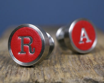 Red Leather Cufflinks, Personalised Gift for Him, Wedding Cufflinks, Gift for husband, 3rd Anniversary Gift, Groomsmen Gifts