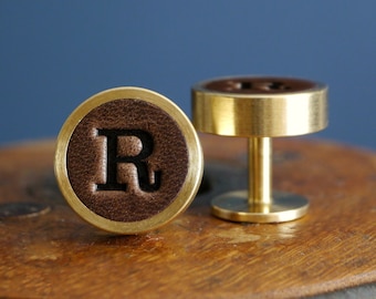 Personalised Cufflinks - Leather and Solid Brass - Gift for Him - 3rd Anniversary - Wedding Cufflinks