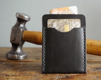 Black Leather Card Holder for Men, Slim Leather Wallet, Minimalist Wallet for Him, 3rd Anniversary Gift