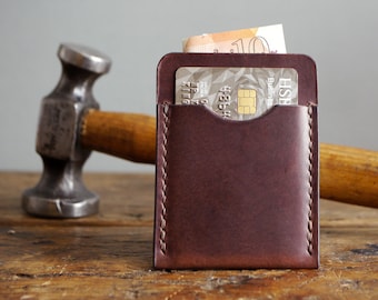 Dark Brown Leather Card Holder, Slim Minimalist Wallet for him, 3rd Anniversary Gift