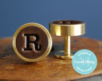 Personalised Cufflinks - Leather and Solid Brass - Gift for Him - 3rd Anniversary - Wedding Cufflinks
