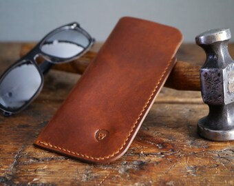 Leather Sunglasses Case, Antique Tan Leather Glasses Case, Slim Glasses Holder, Glasses Sleeve