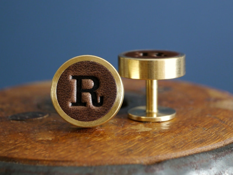 Personalised Cufflinks Leather and Solid Brass Gift for Him 3rd Anniversary Wedding Cufflinks Dark Brown