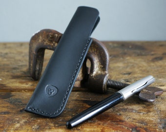 Classic Black Leather Pen Case - Single Pen Holder - Pen Sleeve Leather - Handmade Leather Pen Pouch