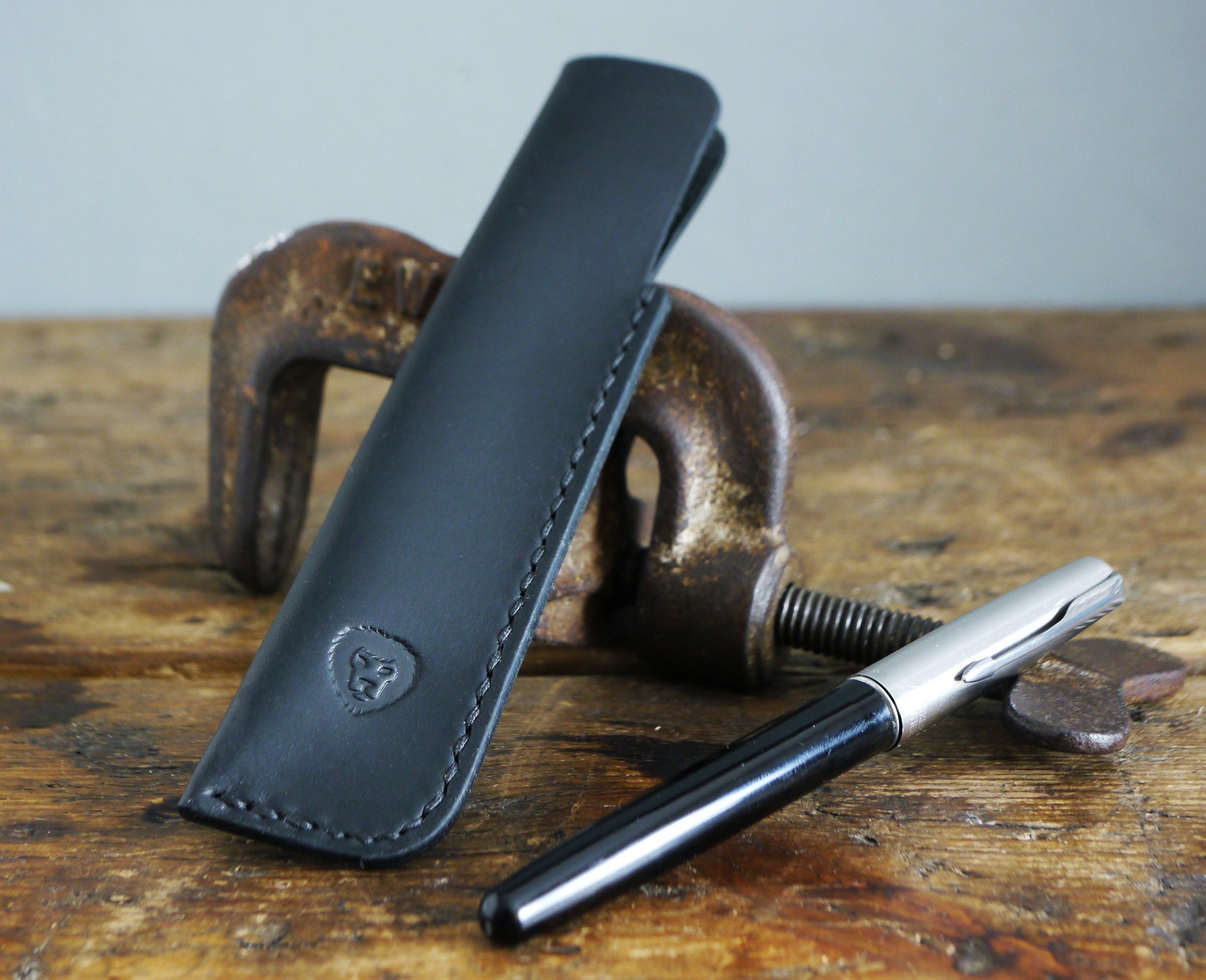 Étui à Stylo en Cuir Noir Classique - Support de Simple Cuir Manches Pochette Fait Main