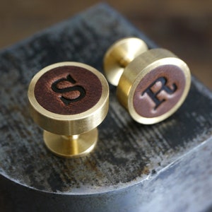 Personalised Cufflinks Leather and Solid Brass Gift for Him 3rd Anniversary Wedding Cufflinks image 9