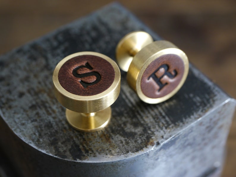 Personalised Cufflinks Leather and Solid Brass Gift for Him 3rd Anniversary Wedding Cufflinks image 9