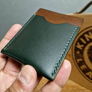 Slim Leather Cardholder, Dark Green and Walnut Brown Colour, Gift for him, Fathers Day Wallet, Minimalist Leather Wallet, Kingsley Leather image 2