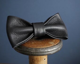 Black Leather Bow Tie, Weddings, Proms, Formal and Casual Wear, Handmade Smart Tie