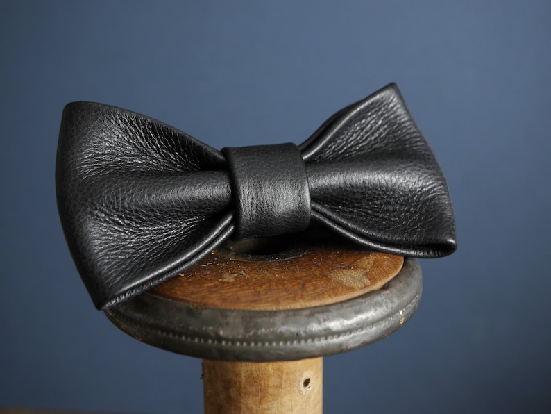 Black Leather Bow Tie, Weddings, Proms, Formal and Casual Wear, Handmade Smart Tie image 1