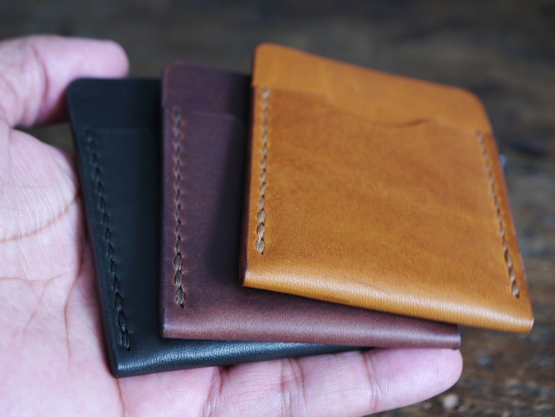 Black Leather Card Holder for Men, Slim Leather Wallet, Minimalist Wallet for Him, 3rd Anniversary Gift image 5