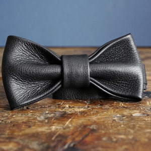 Black Leather Bow Tie, Weddings, Proms, Formal and Casual Wear, Handmade Smart Tie image 4