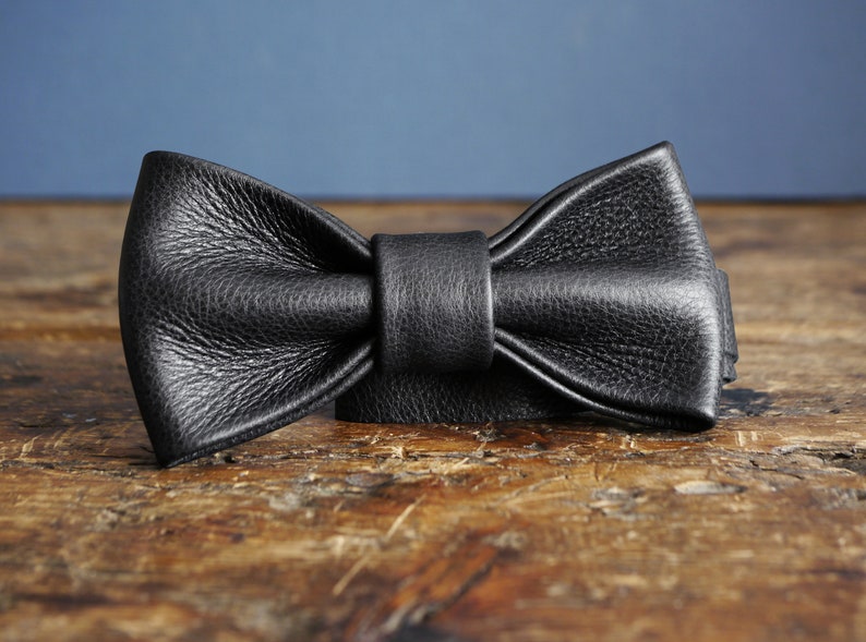 Black Leather Bow Tie, Weddings, Proms, Formal and Casual Wear, Handmade Smart Tie image 4