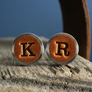 Personalised Leather Cufflinks, Gift for Him, Initial Cufflinks, 3rd Anniversary Gift for Husband, Fathers Day, Tan Wedding Cufflinks 画像 7