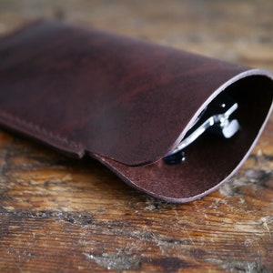 Dark Brown Leather Sunglasses Case, Leather Glasses Case, Slim Glasses Holder, Glasses Sleeve image 3