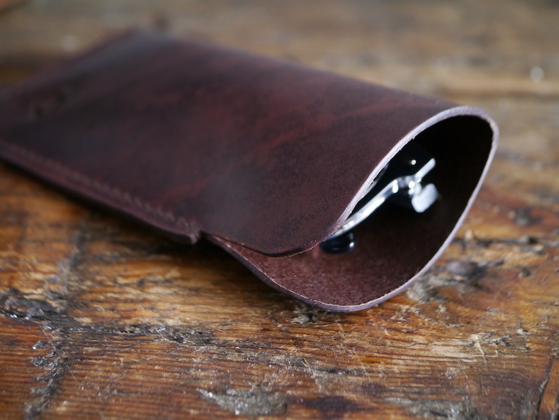 Dark Brown Leather Sunglasses Case, Leather Glasses Case, Slim Glasses Holder, Glasses Sleeve image 3