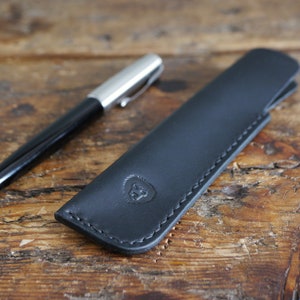 Classic Black Leather Pen Case Single Pen Holder Pen Sleeve Leather Handmade Leather Pen Pouch image 2