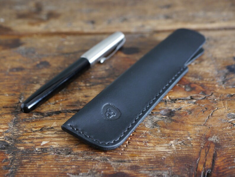 Classic Black Leather Pen Case Single Pen Holder Pen Sleeve Leather Handmade Leather Pen Pouch image 2