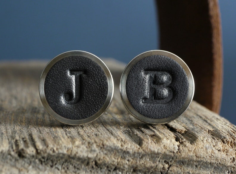 Personalised Leather Cufflinks, Classic Black, Groomsmen Cuff links, 3rd Anniversary Gift, Handmade Wedding Cufflinks, Father's Day image 2