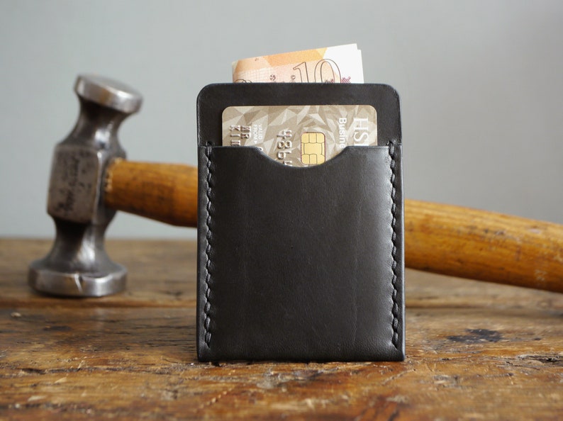 Black Leather Card Holder for Men, Slim Leather Wallet, Minimalist Wallet for Him, 3rd Anniversary Gift image 1