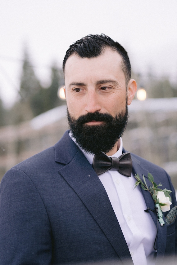 Dark Brown Leather Bow Tie Wedding Tie for Him Groomsmen Bow