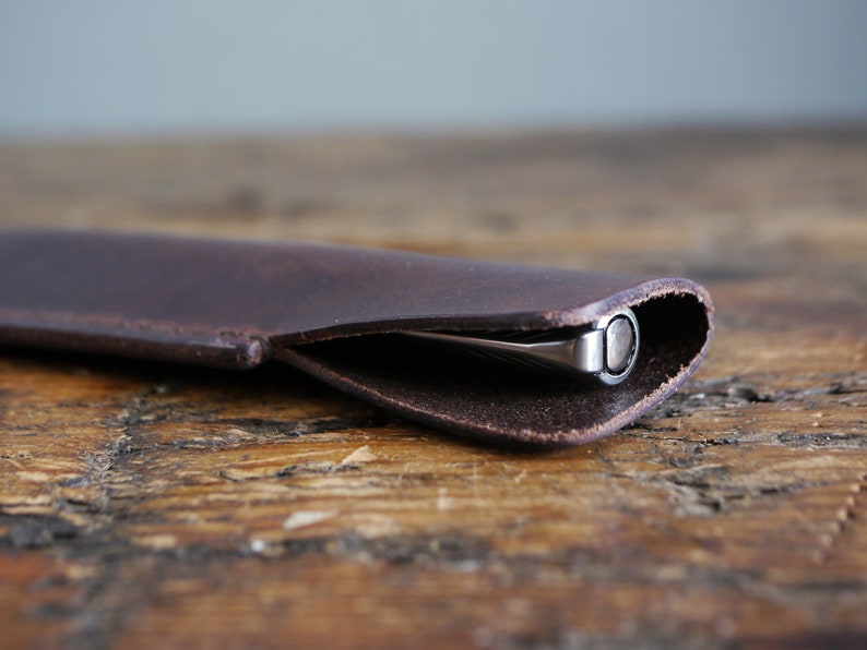 Dark Brown Leather Pen Case Single Pen Holder Pen Sleeve Leather Handmade Leather Pen Pouch image 3