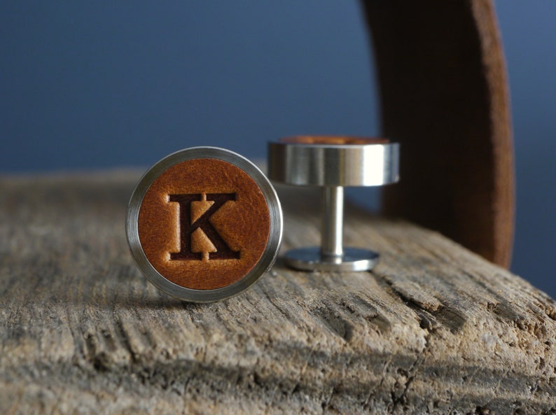 Personalised Leather Cufflinks, Gift for Him, Initial Cufflinks, 3rd Anniversary Gift for Husband, Fathers Day, Tan Wedding Cufflinks 画像 8