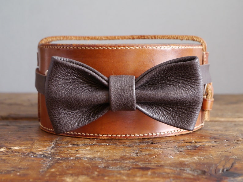 Dark Brown Leather Bow Tie, Wedding Tie for Him, Groomsmen Bow Ties, Luxury Bow Tie image 3