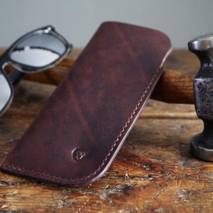 Dark Brown Leather Sunglasses Case, Leather Glasses Case, Slim Glasses Holder, Glasses Sleeve image 2