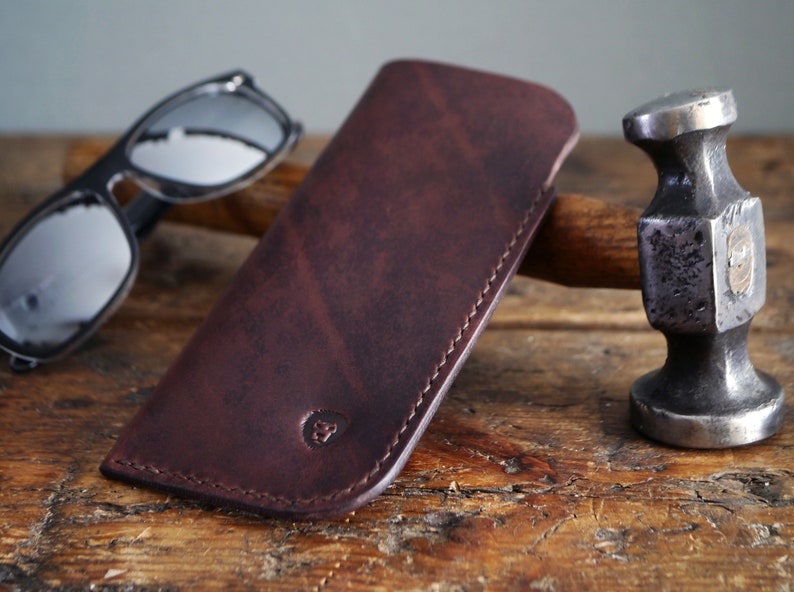 Dark Brown Leather Sunglasses Case, Leather Glasses Case, Slim Glasses Holder, Glasses Sleeve image 2
