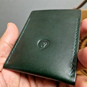 Slim Leather Cardholder, Dark Green and Walnut Brown Colour, Gift for him, Fathers Day Wallet, Minimalist Leather Wallet, Kingsley Leather image 4