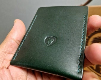 Slim Leather Cardholder Dark Green and Walnut Brown Colour Gift for Him Fathers Day Wallet Minimalist Leather Wallet Kingsley Leather
