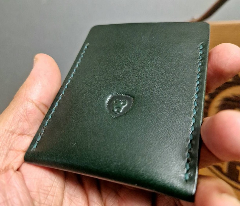 Slim Leather Cardholder, Dark Green and Walnut Brown Colour, Gift for him, Fathers Day Wallet, Minimalist Leather Wallet, Kingsley Leather image 4